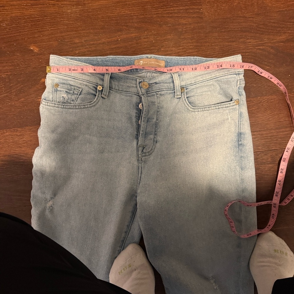 7 For All Mankind Light Blue Straight Leg Jeans - Picture 7 of 11